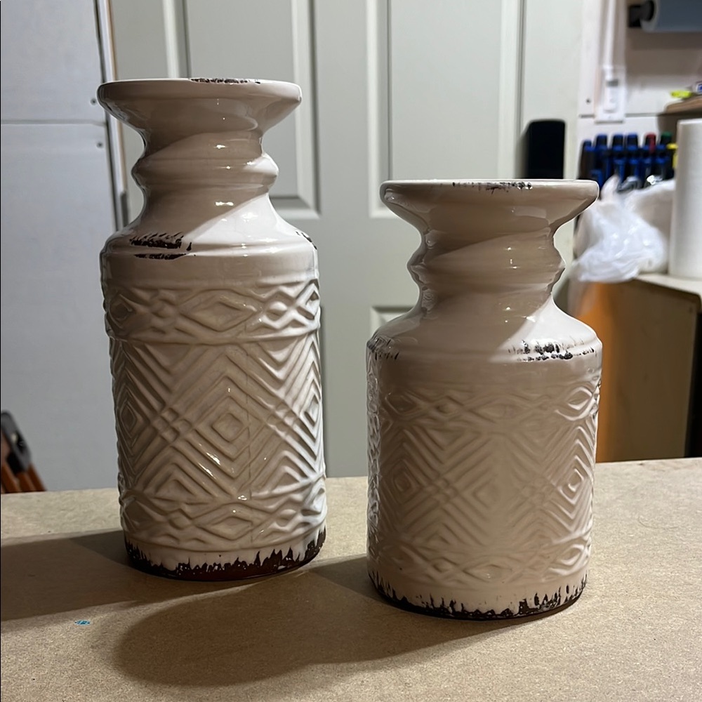 Textured White Ceramic Vases with Geometric Patterns Urban Barn